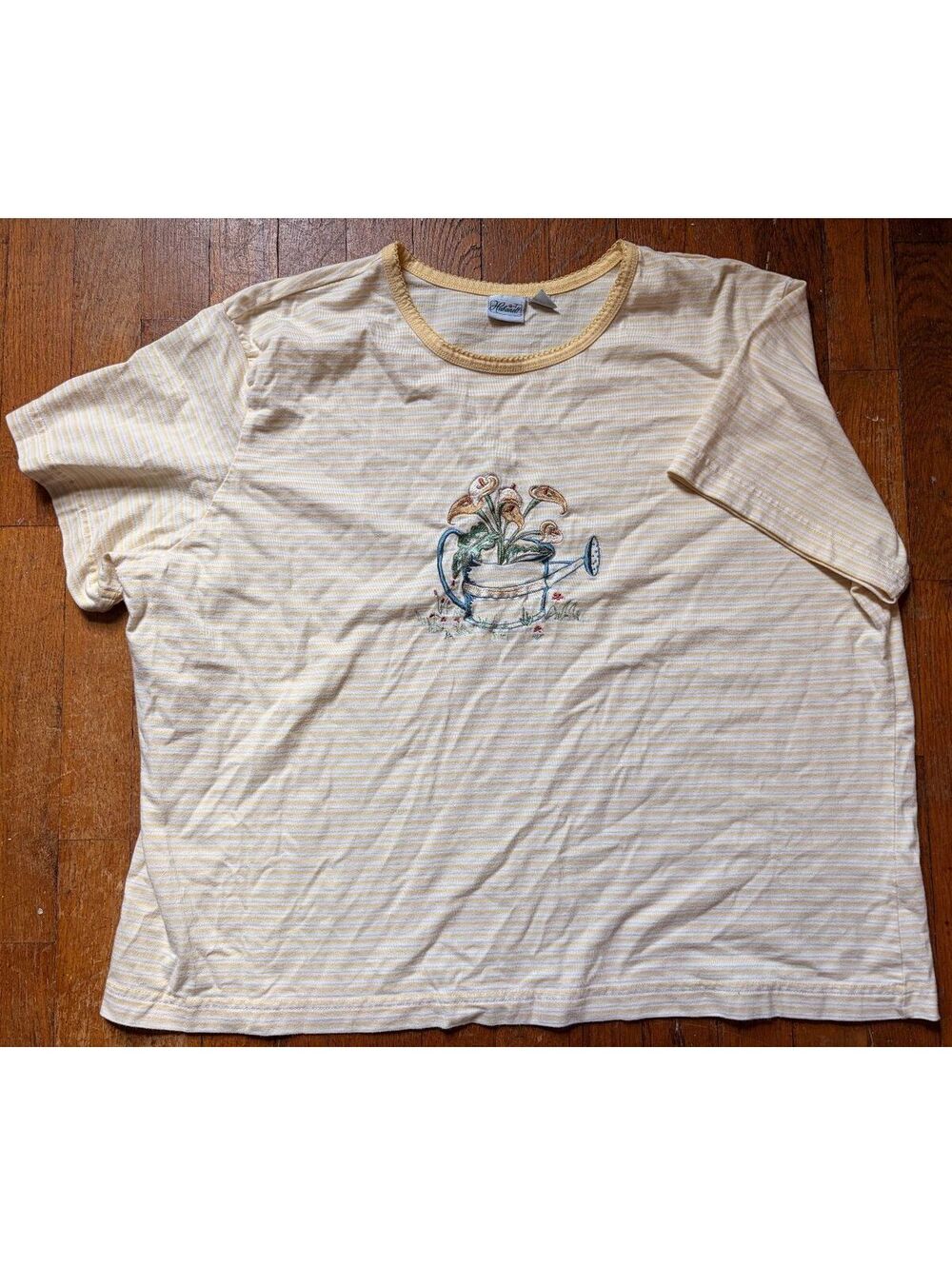 Vintage 90s Haband Yellow Striped Embroidered T-Shirt